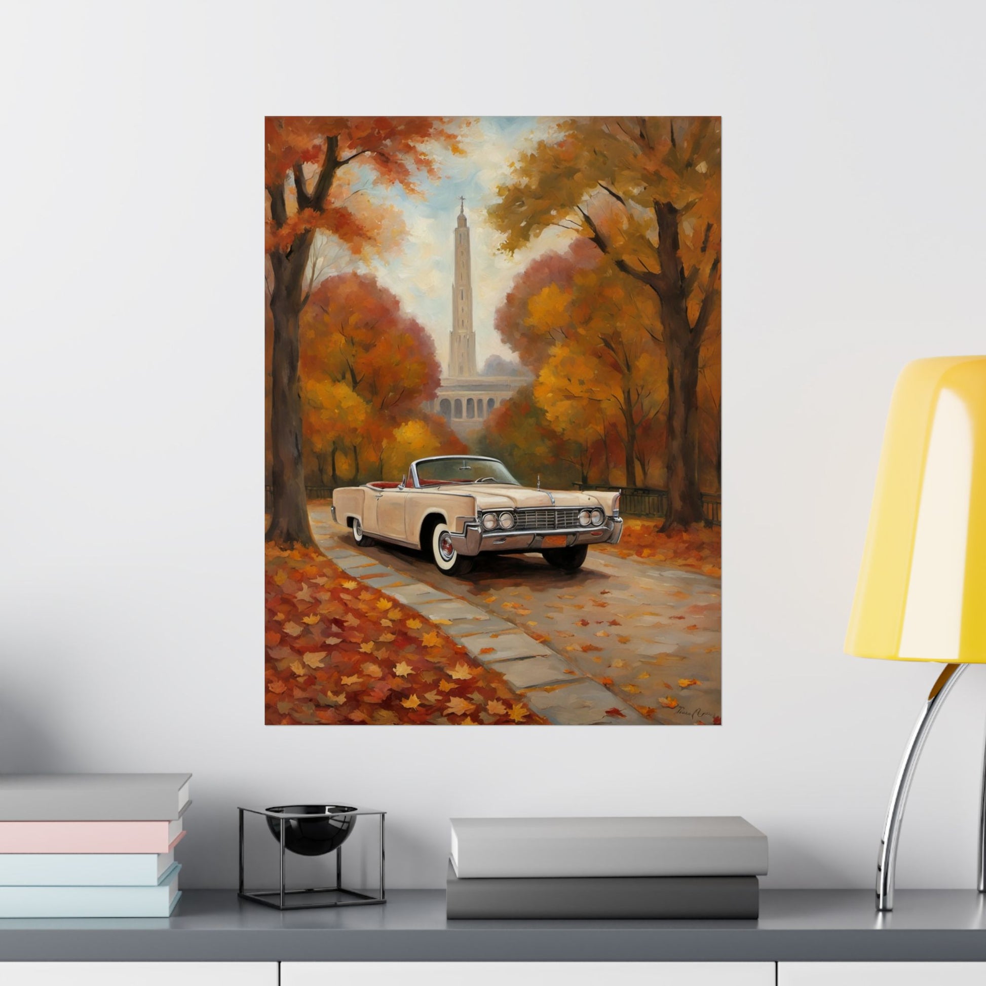 Autumn Car Poster, Vintage Wall Art, Home Decor, Fall Aesthetic, Gift for Him, Art Print, Matte Vertical Decor Printify