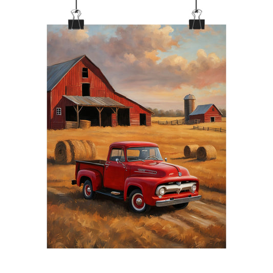 Rustic Red Truck Vertical Poster, Farmhouse Wall Art, Country Decor, Vintage Truck Print, Home and Kitchen Decor