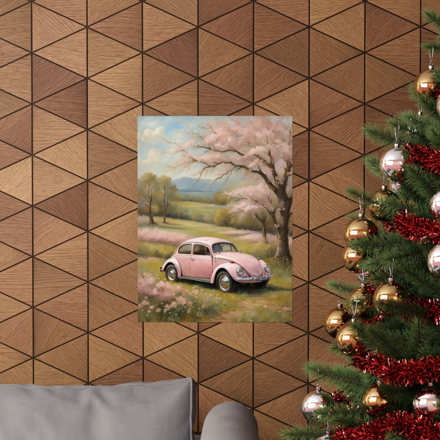 Vintage Pink Car Matte Vertical Poster Printify