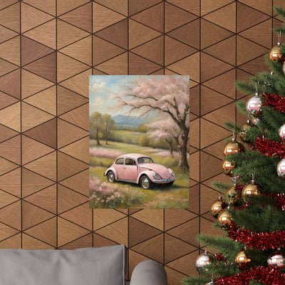 Vintage Pink Car Matte Vertical Poster Printify