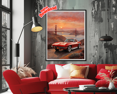 AquilVision Sunset Bridge Oil Painting Digital Car Print AquilVision