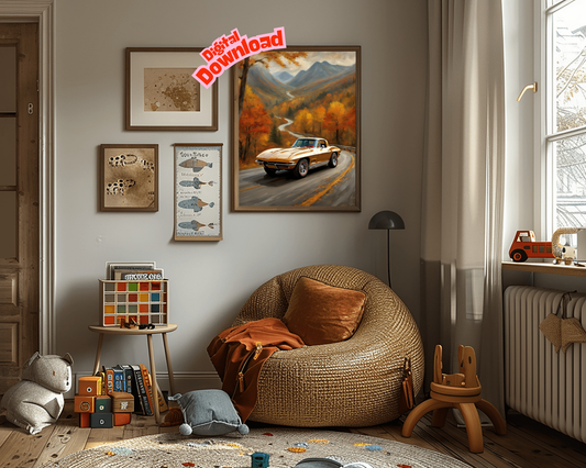 AquilVision Vintage Car Decor Autumn Painting High-Res Print Ready AquilVision