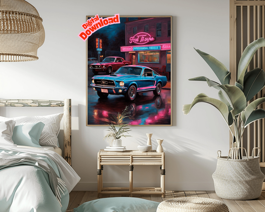 AquilVision Neon Nights Urban Car Print Digital Art