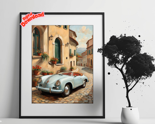 AquilVision Italian Village Car Painting Digital Art
