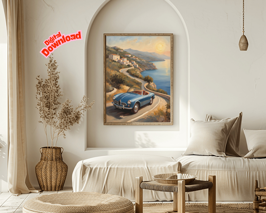 AquilVision Retro Car Seascape Painting Digital Art