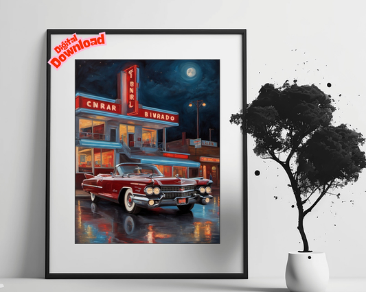 AquilVision Neon Night Diner Artwork Digital Print - AquilVision