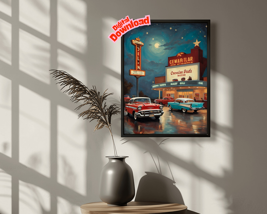 AquilVision Nostalgic Night Scene Artwork Digital Print