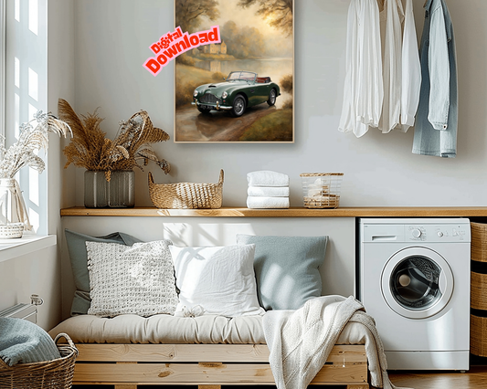 AquilVision Misty Lakeside Vintage Car Print Digital Art