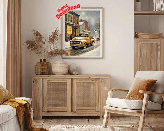 AquilVision 1950s Snowy Town Wall Decor Digital Print