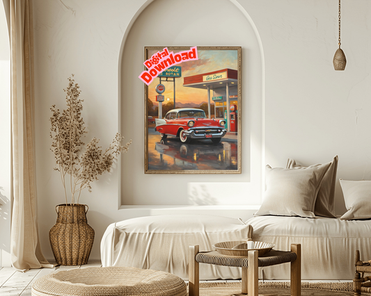 AquilVision Retro Gas Station Oil Painting Digital Art