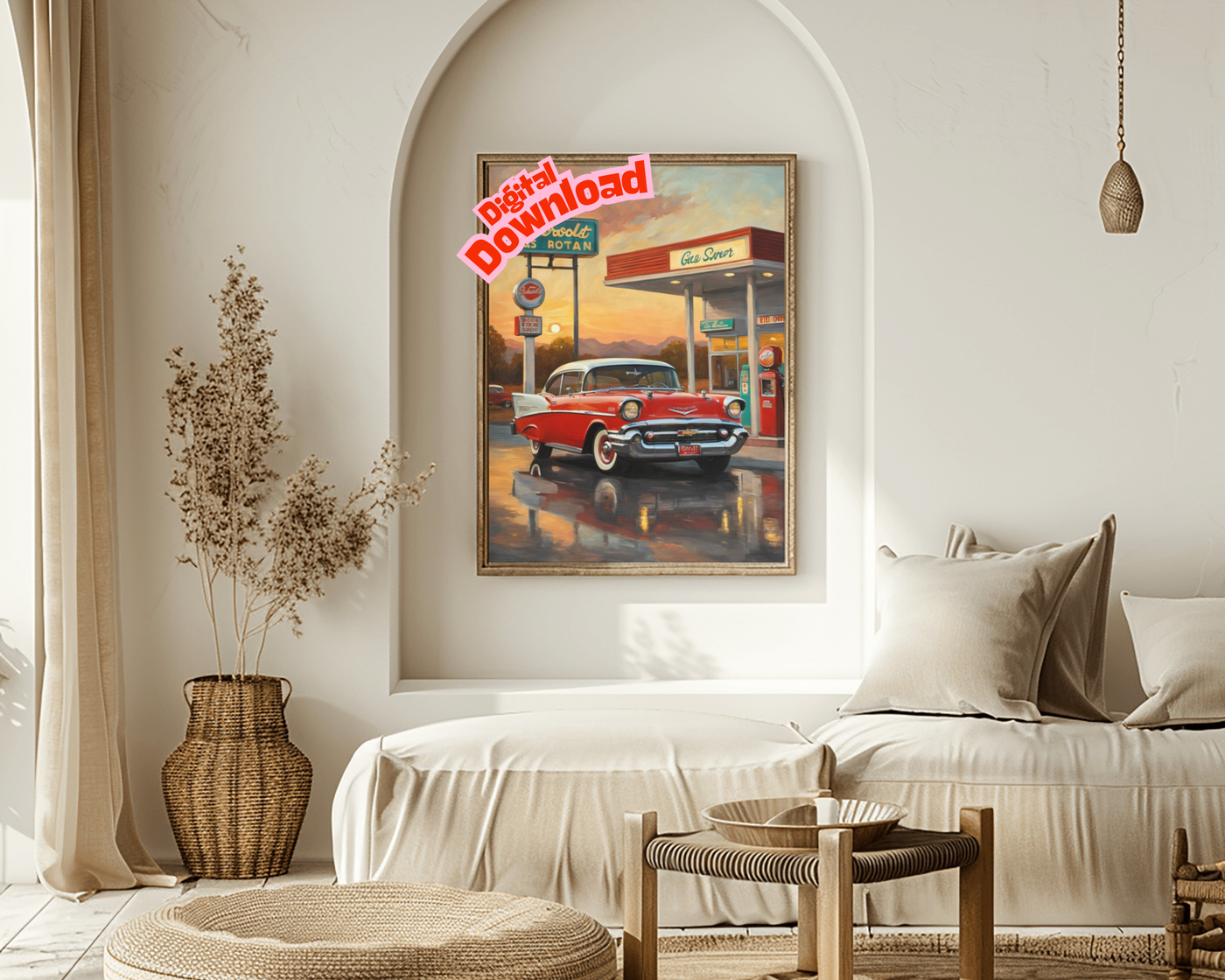AquilVision Retro Gas Station Oil Painting Digital Art - AquilVision