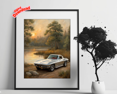 AquilVision Vintage Car Golden Hour Landscape Wall Art AquilVision