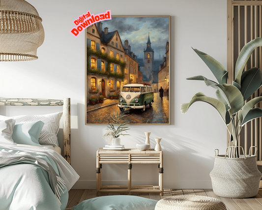 AquilVision Vintage Van Oil Painting Digital Art Print - AquilVision