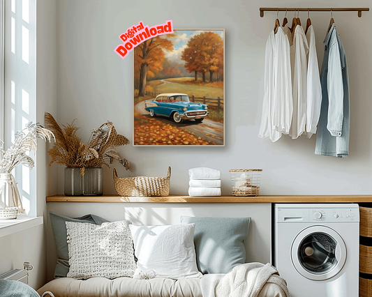 AquilVision Vintage Autumn Car Wall Art Digital Print