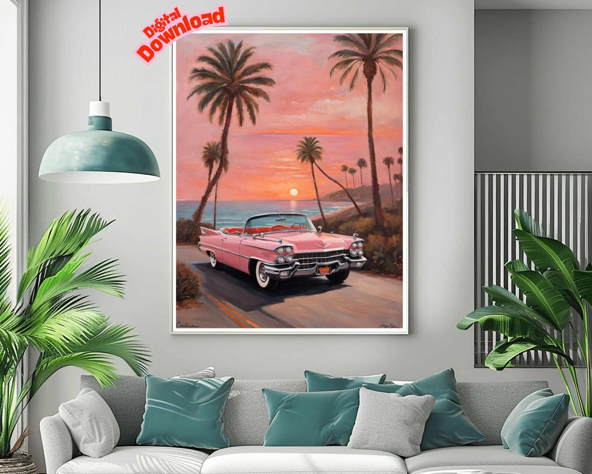 AquilVision Retro Car Beach Sunset Artwork Digital Print - AquilVision