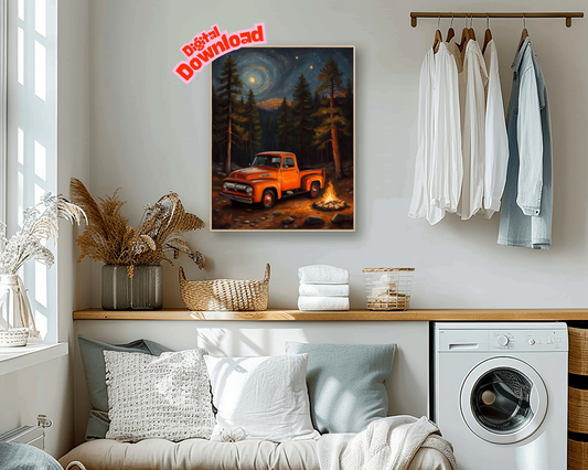 AquilVision Glowing Campfire Forest Artwork Digital Print