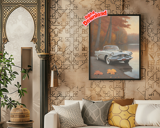 AquilVision Vintage Car Lake Print Digital Artwork