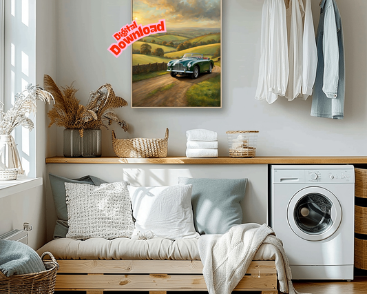 AquilVision Vintage Car Sunset Artwork Digital Print