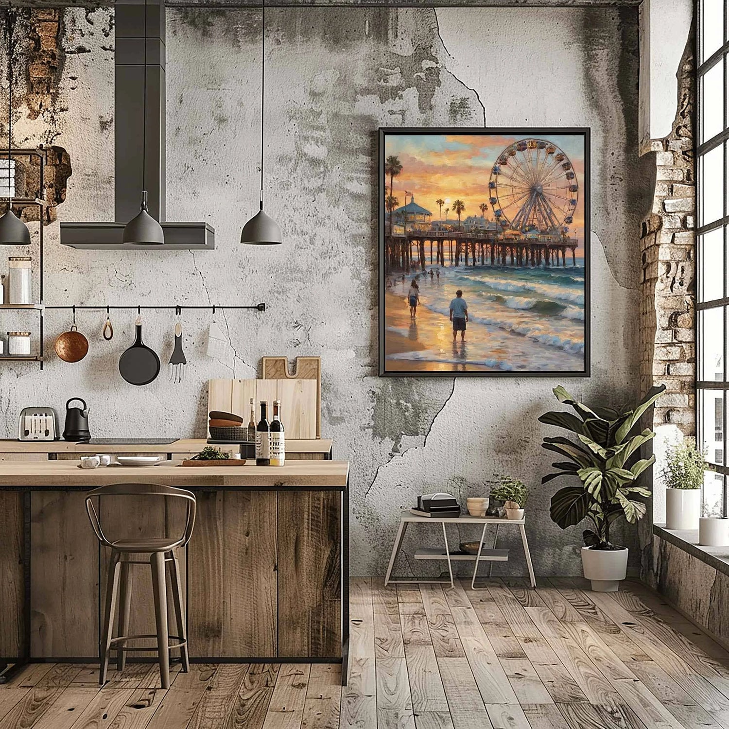 Santa Monica Sunset: Iconic Ferris Wheel & California Beach Pier Oil Painting