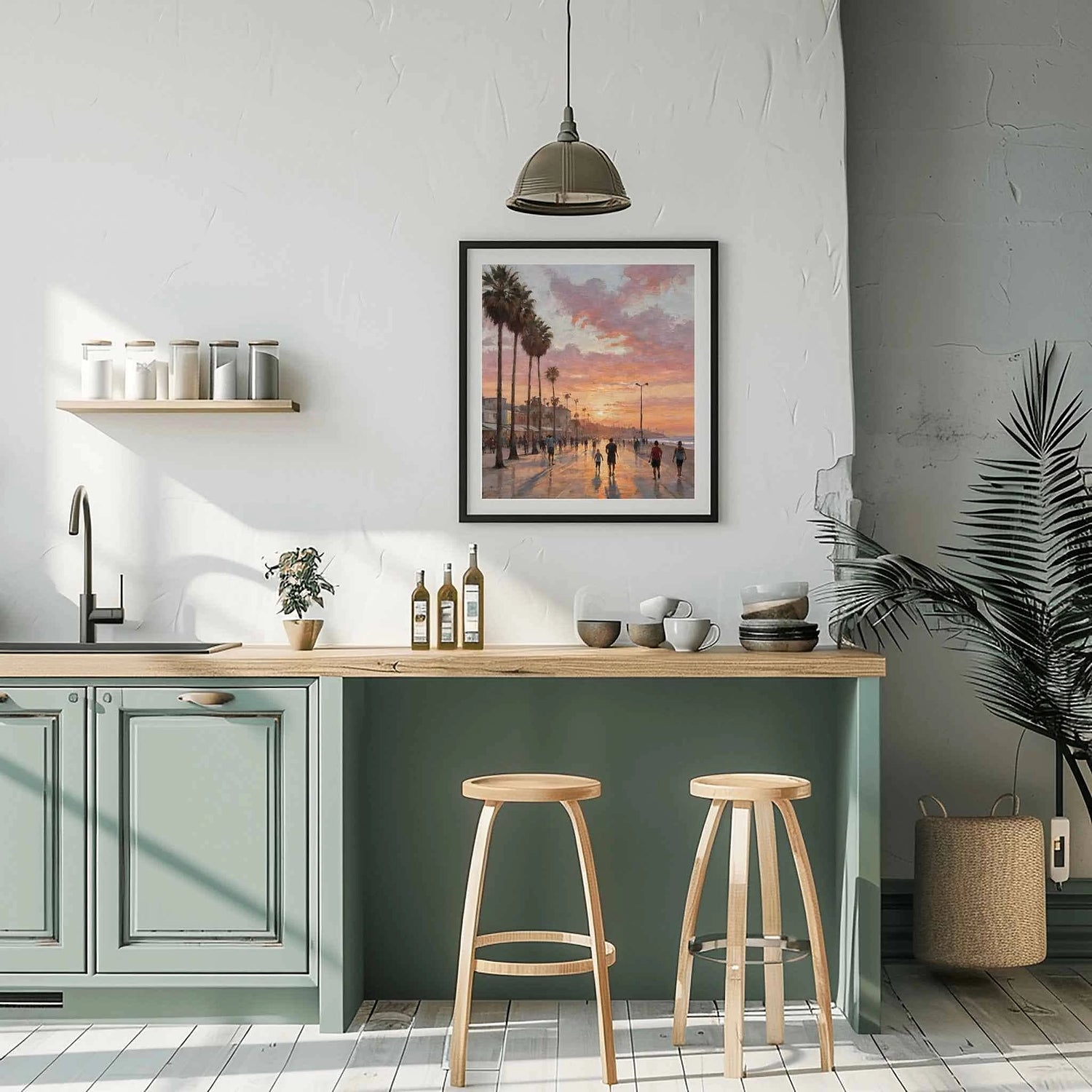 Venice Beach Sunset: Iconic California Boardwalk & Palm Trees Oil Painting