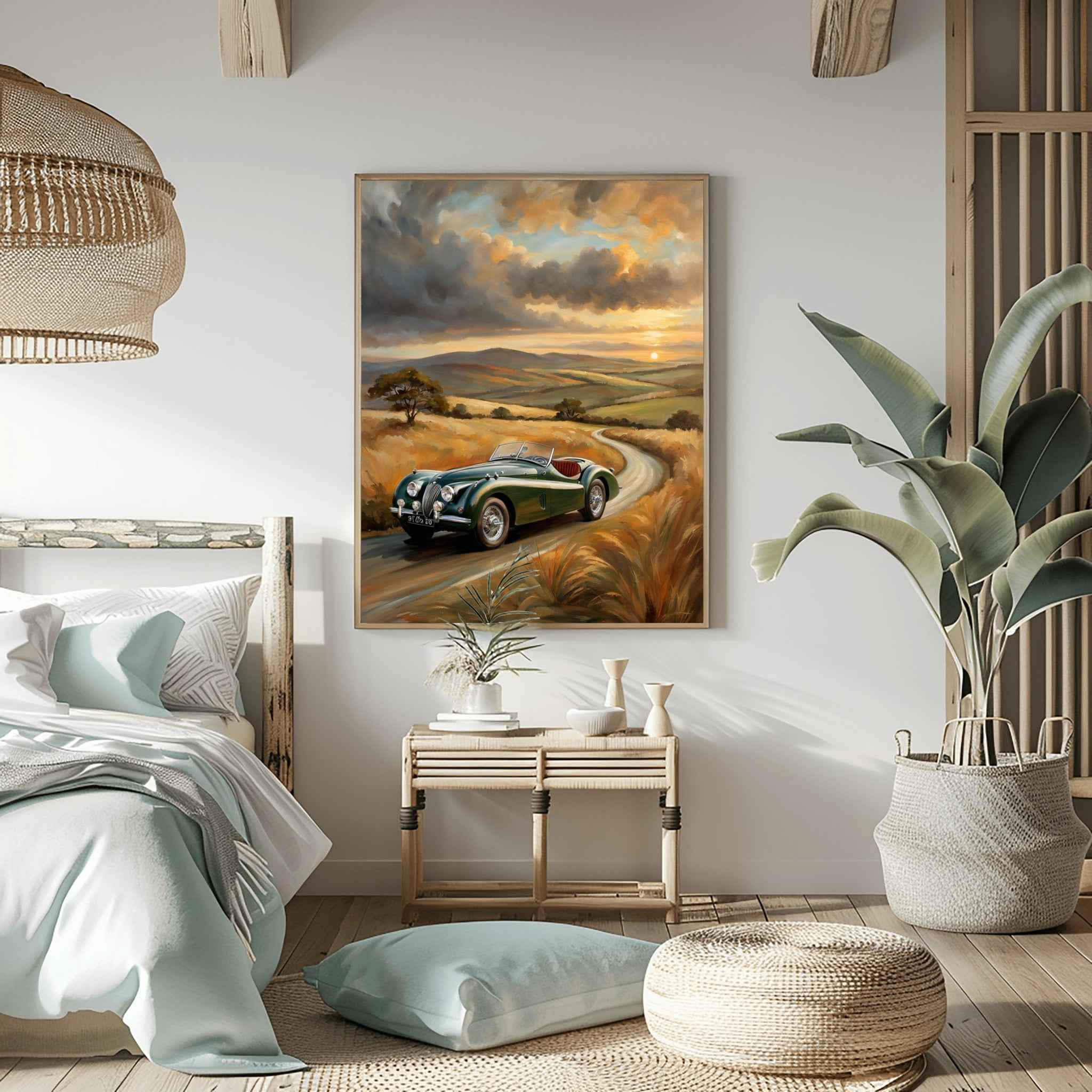 1950 British Racing Roadster - Countryside Sunset Edition | Poster - Canvas - Framed Canvas