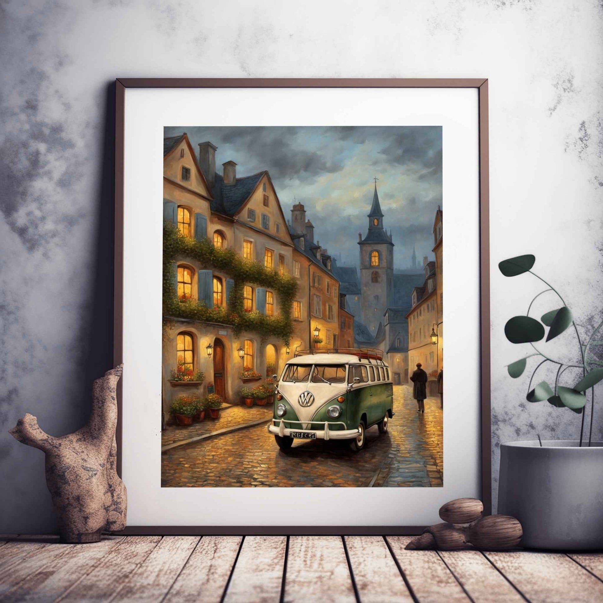 1960 German Split-Window Van - European Town Edition | Poster Canvas