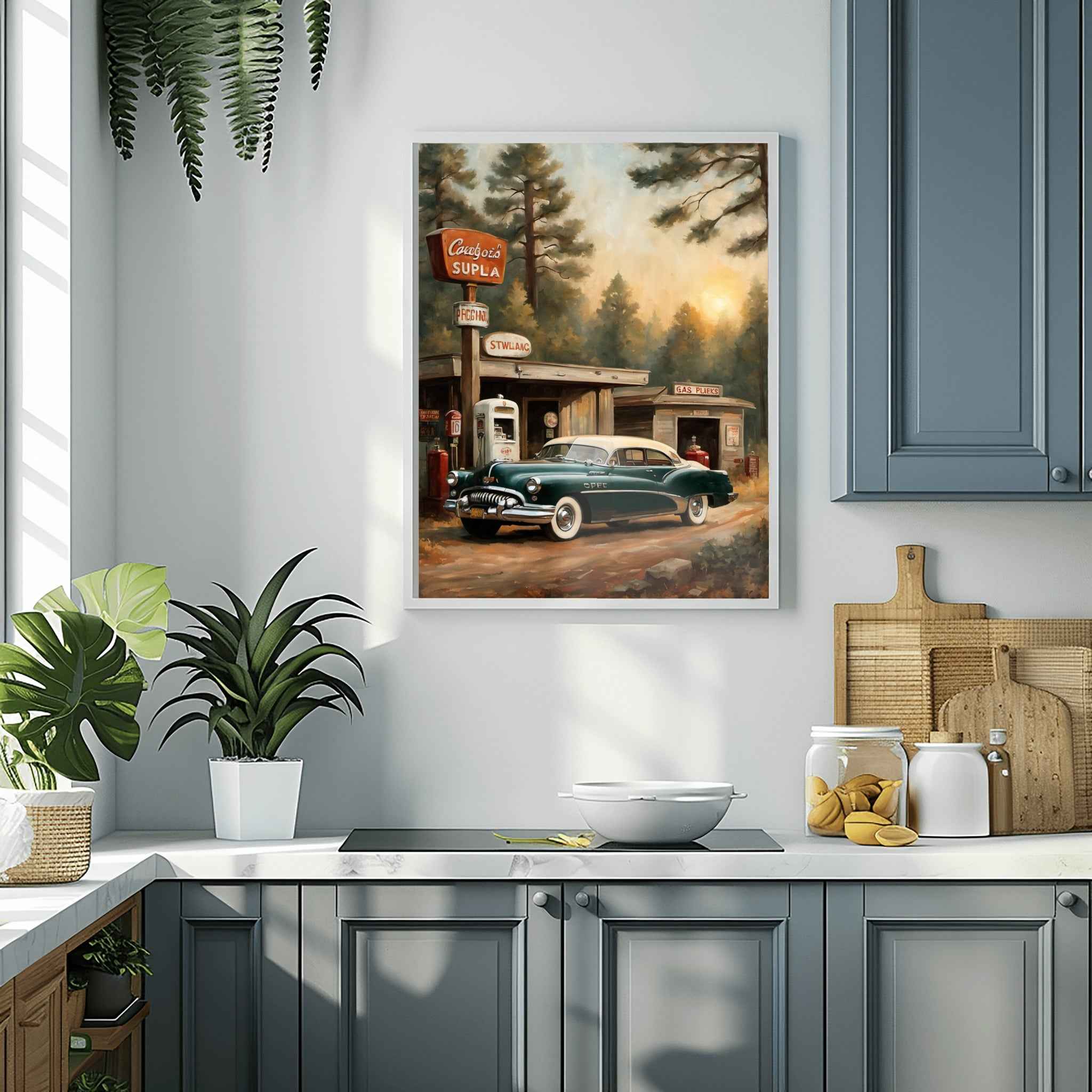 1950 American Riviera Dream - Vintage Gas Station Edition | Poster - Canvas - Framed Canvas