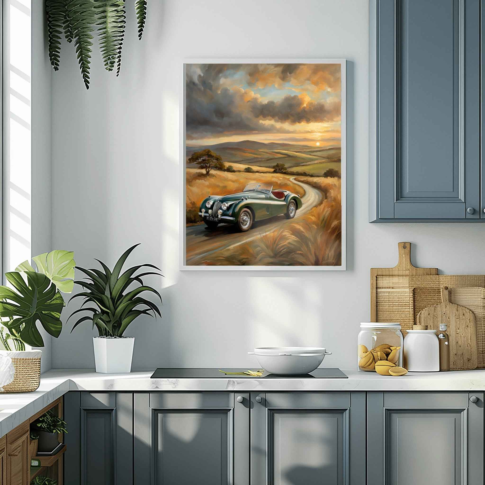 1950 British Racing Roadster - Countryside Sunset Edition | Poster - Canvas - Framed Canvas