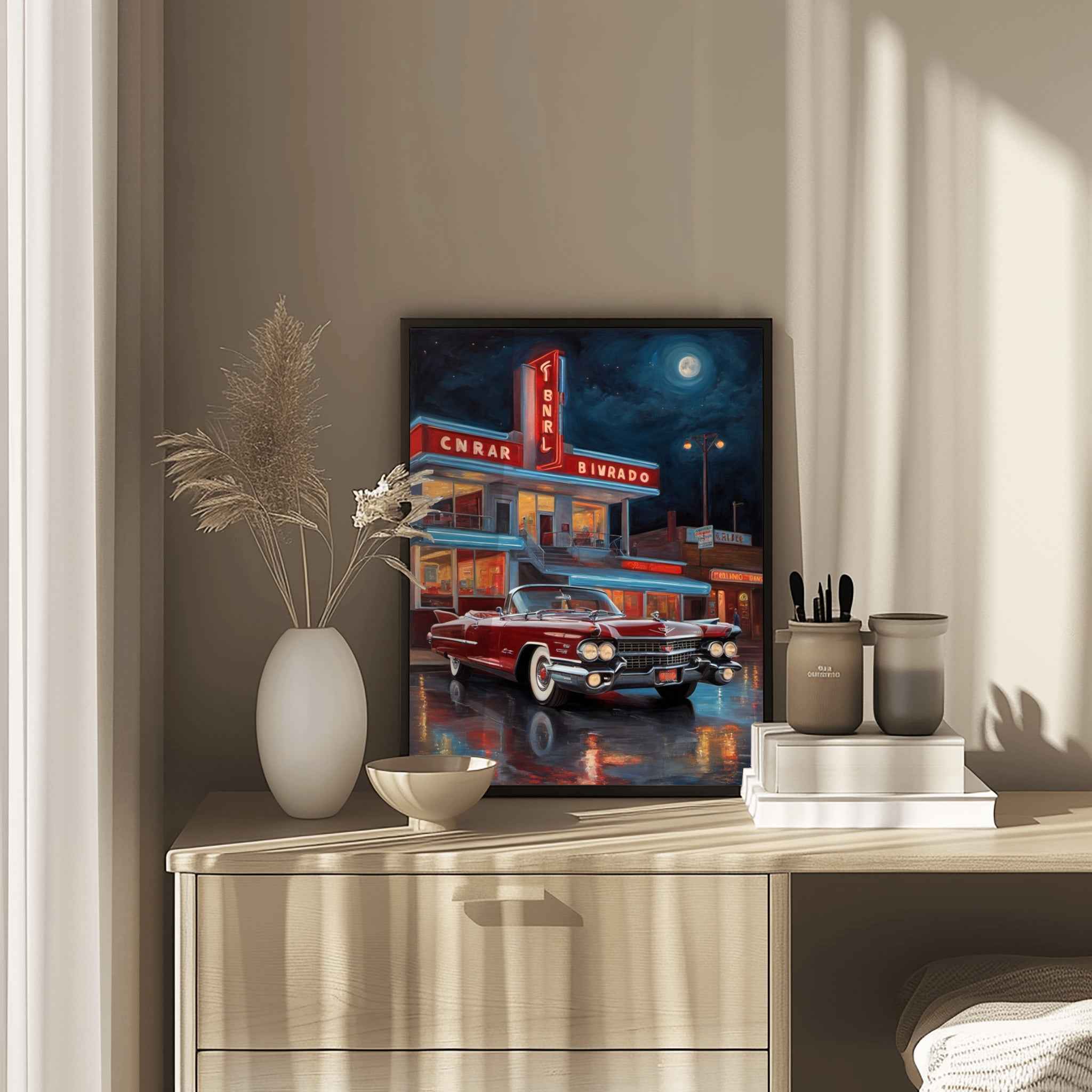 1959 Fins Chrome Cadillac - Neon Night Edition | Poster Canvas - AquilVision