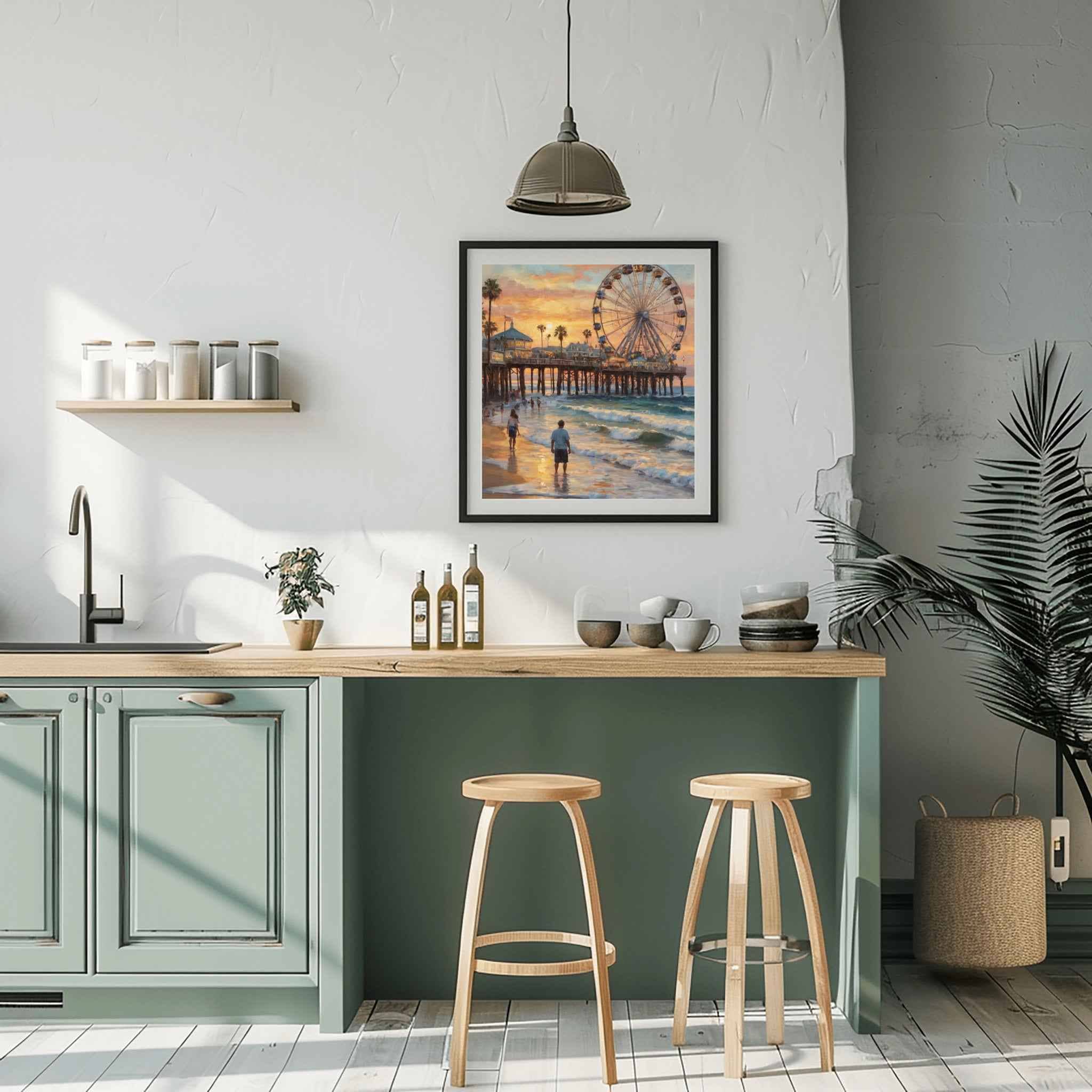 Santa Monica Pier Poster Canvas Artwork - Los Angeles Collection