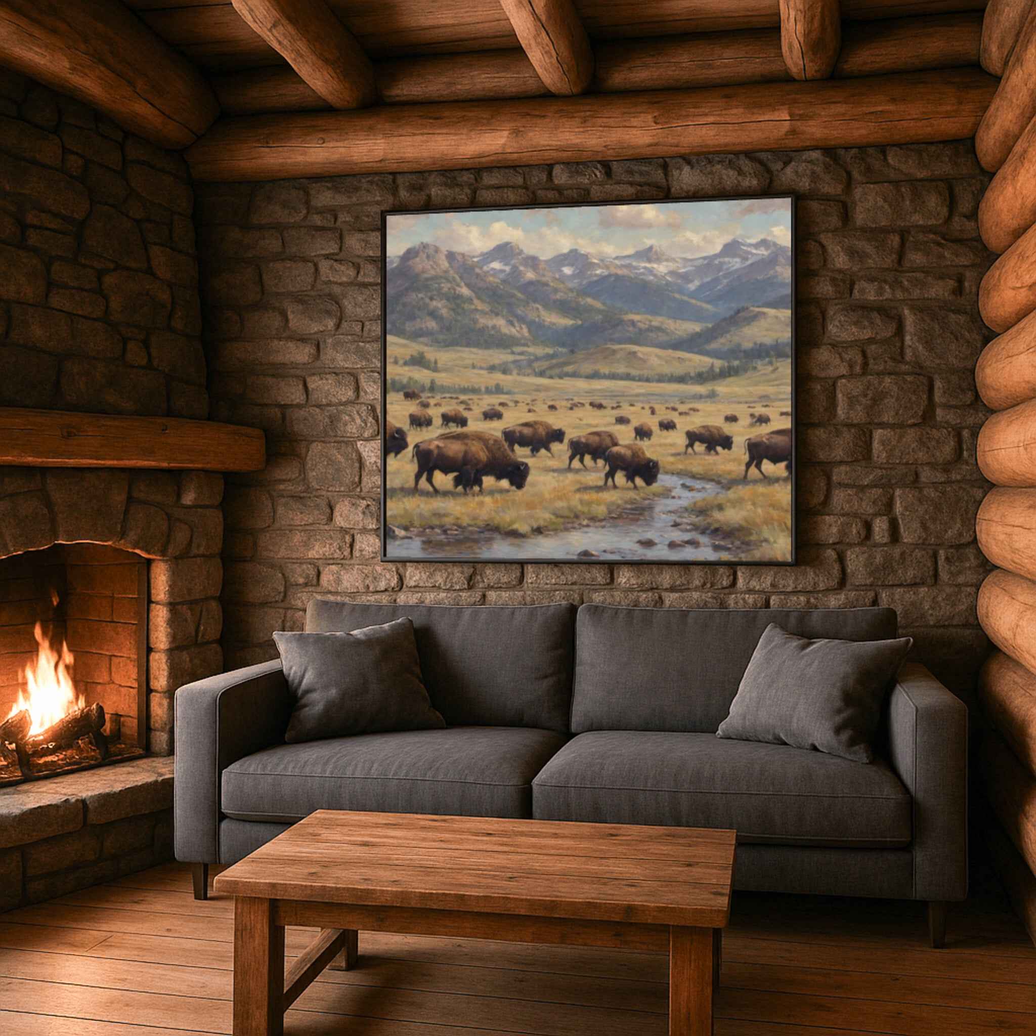 Bison Herd Poster Canvas Yellowstone National Park Collection