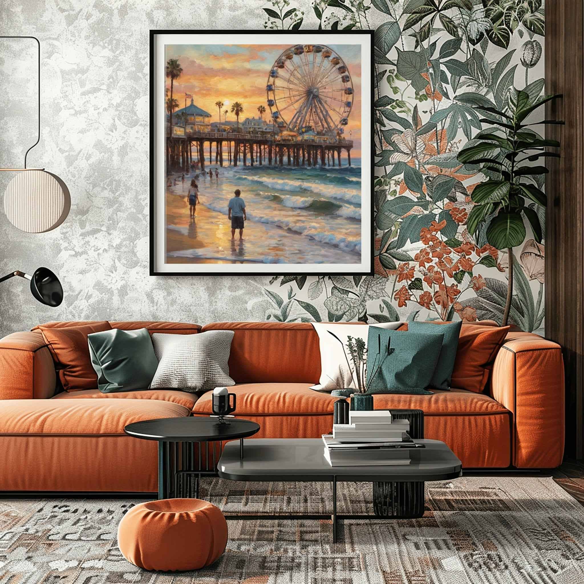 Santa Monica Pier Poster Canvas Artwork - Los Angeles Collection