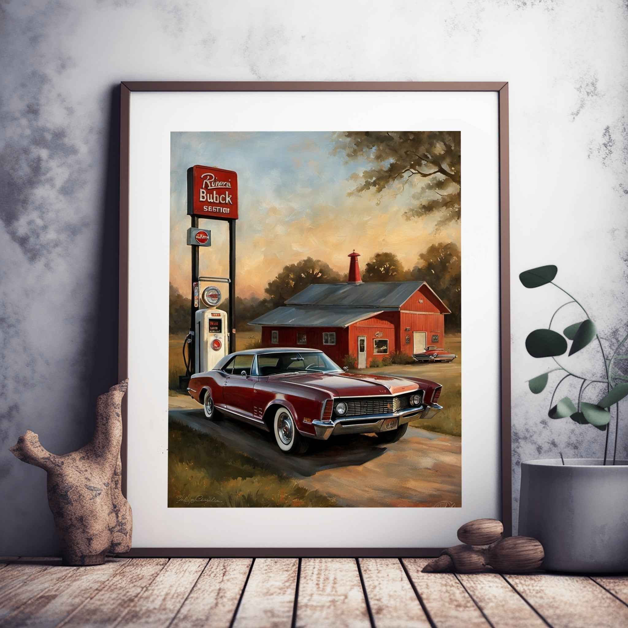 1965 Riviera Gran Sport - Retro Gas Station Edition | Poster Canvas
