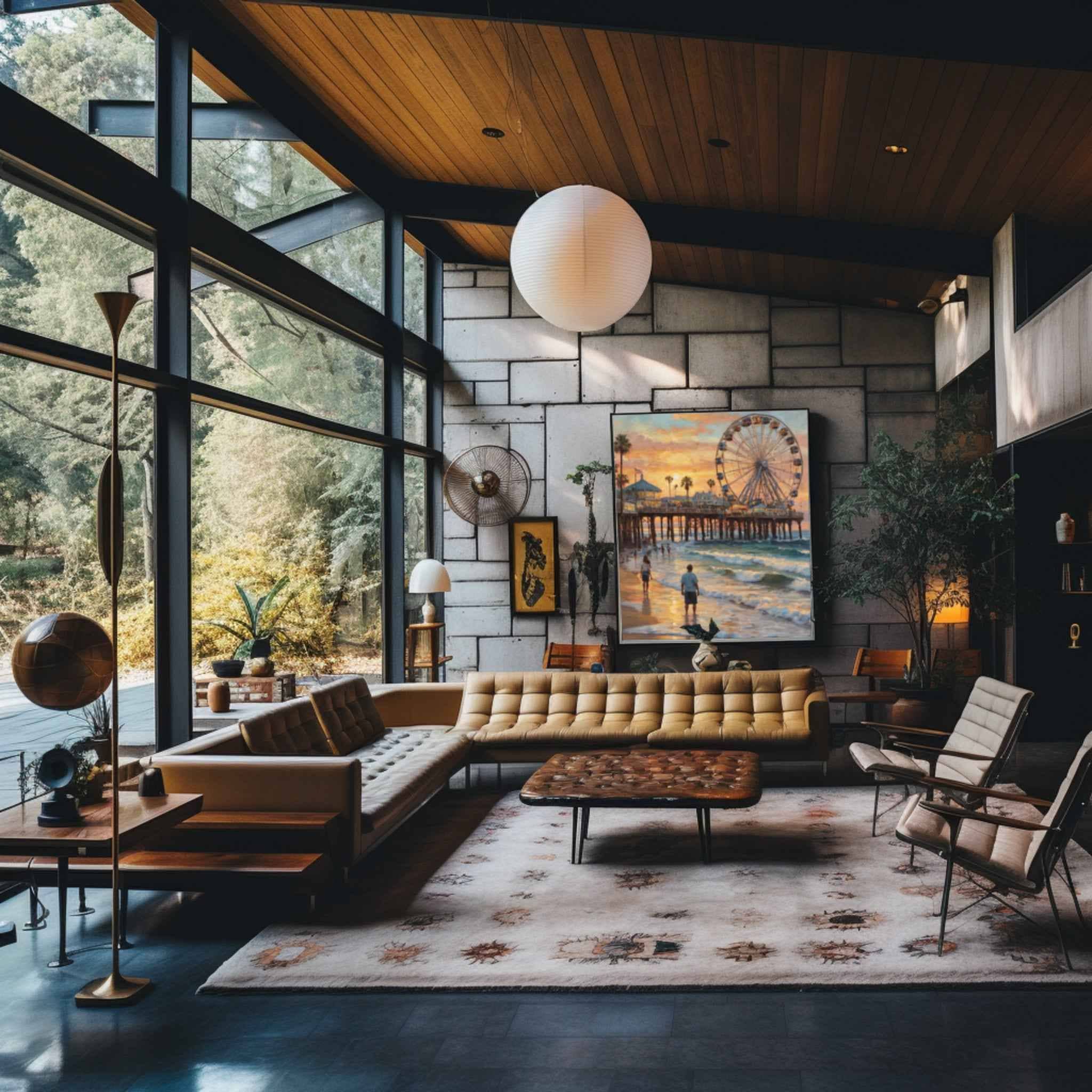 Santa Monica Pier Poster Canvas Artwork - Los Angeles Collection