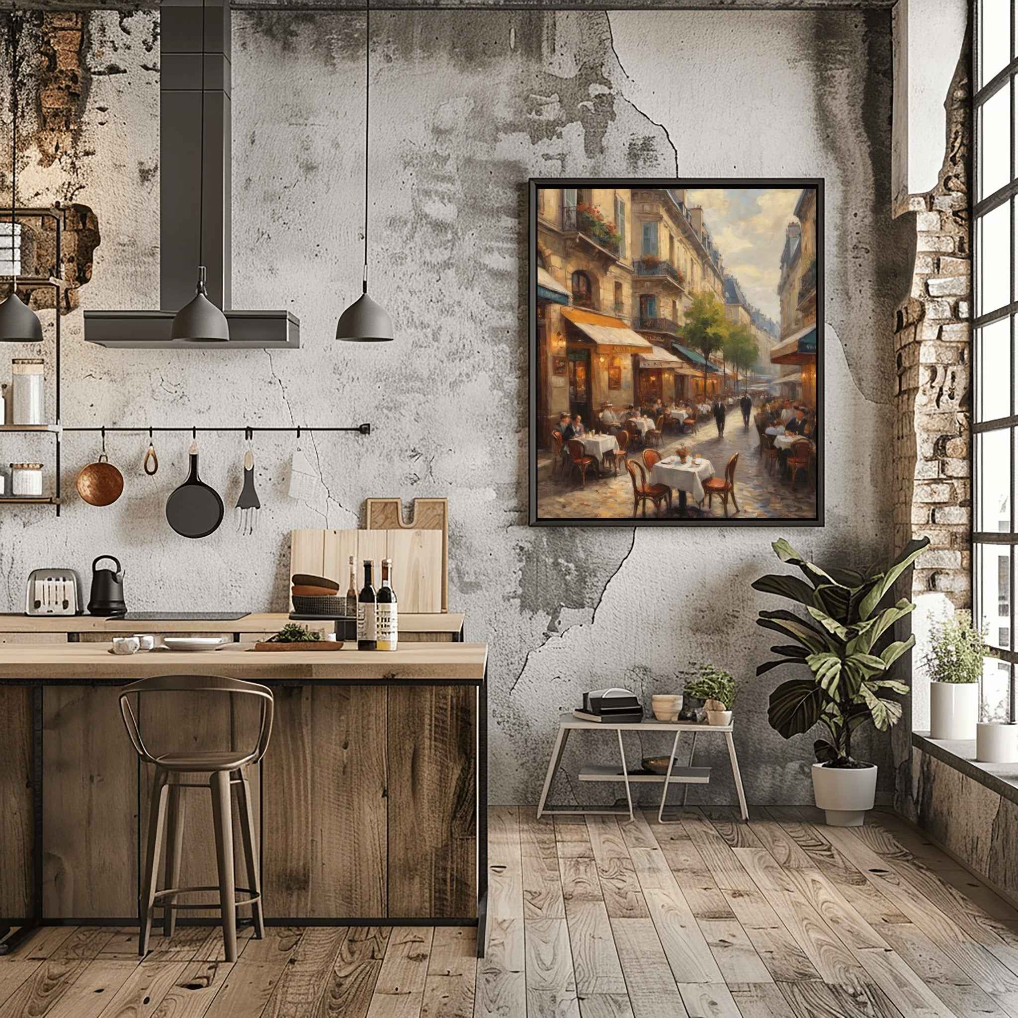 Cafe Street Poster Canvas Artwork - Paris Collection