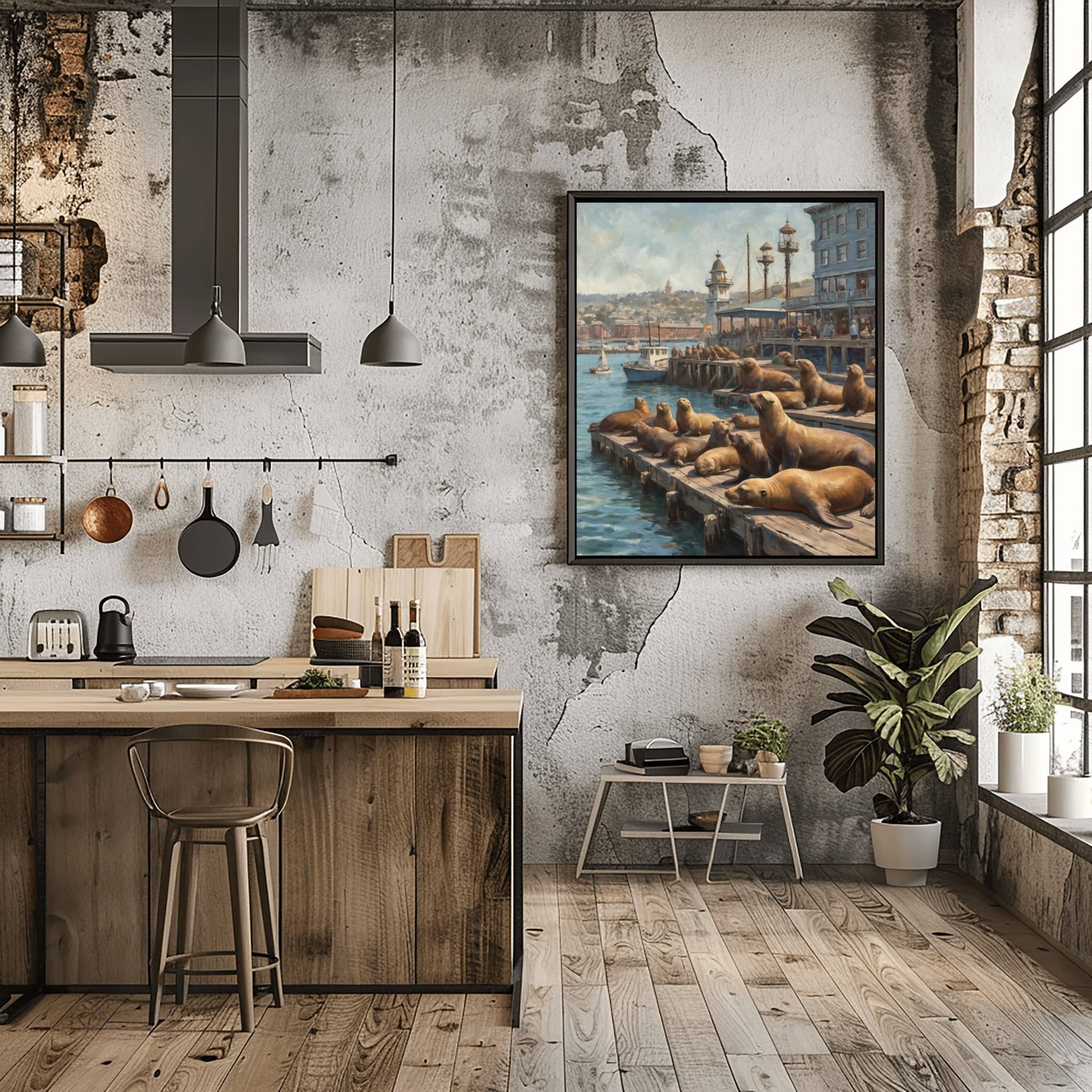 Fisherman's Wharf Sea Lions Poster Canvas Artwork - San Francisco Collection