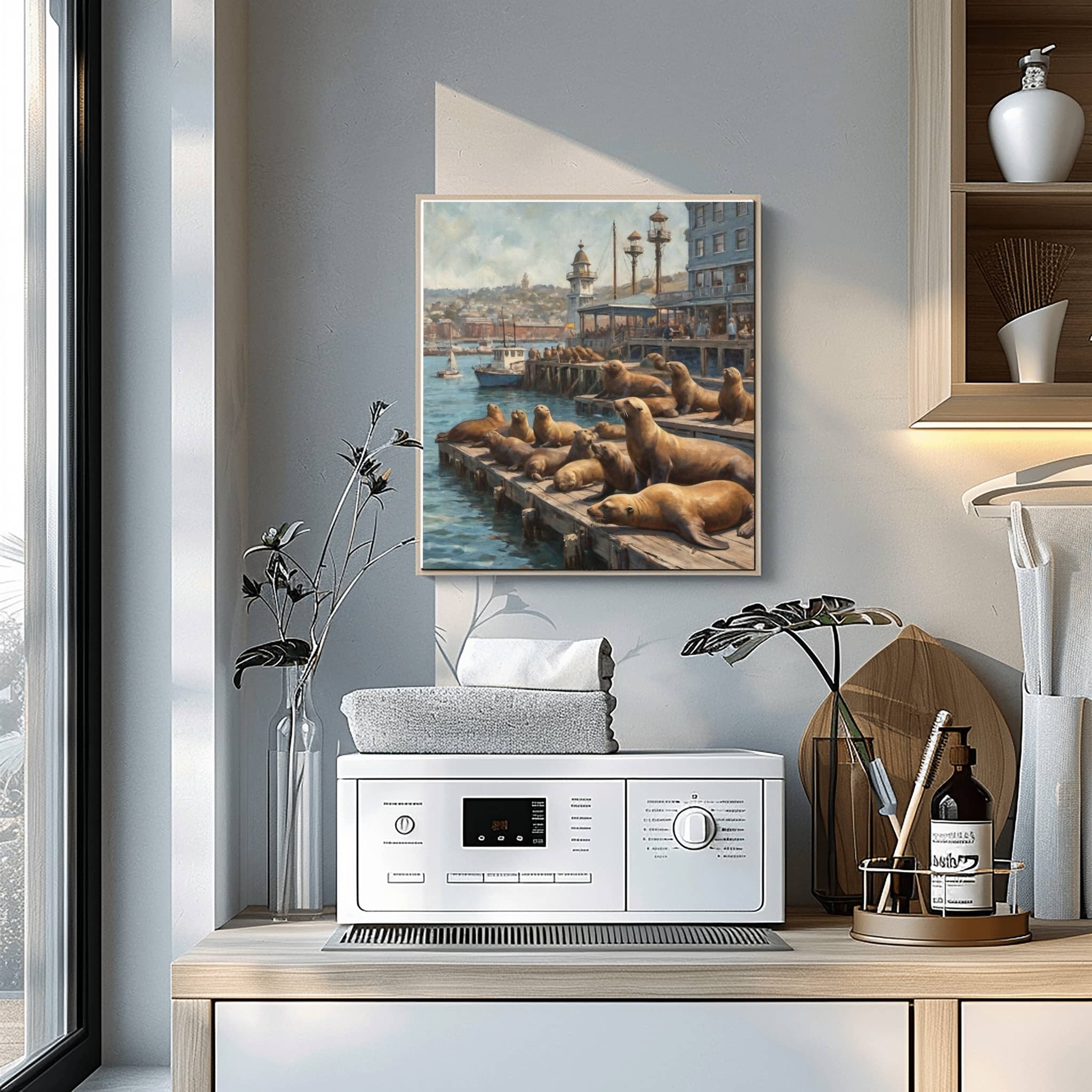 Fisherman's Wharf Sea Lions Poster Canvas Artwork - San Francisco Collection