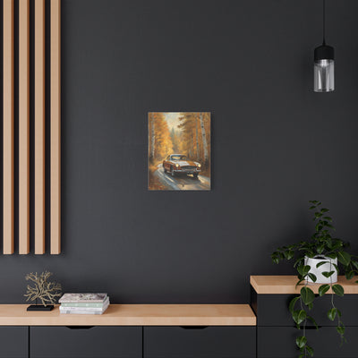 Autumn Car Canvas featuring a vintage car surrounded by autumn trees in a serene setting