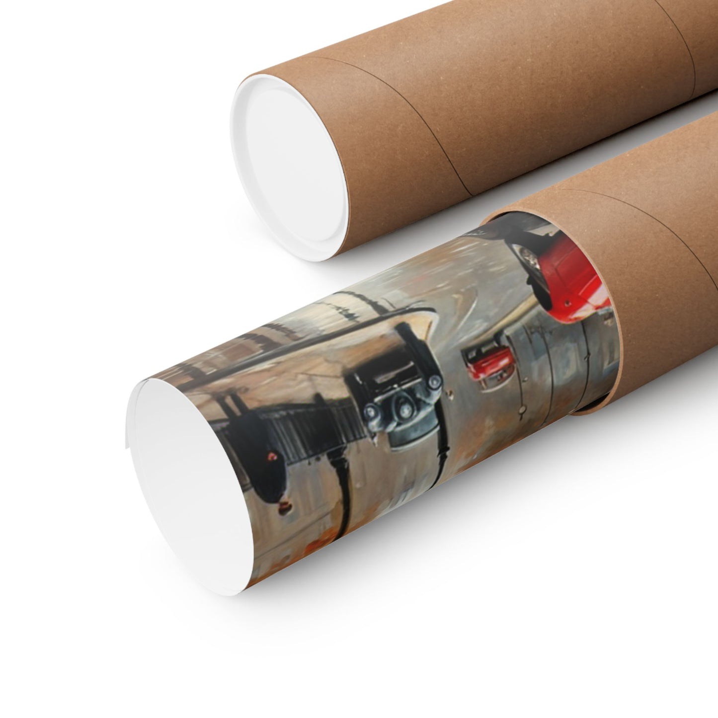 Autumn Cityscape Matte Vertical Posters rolled in eco-friendly packaging ready for display