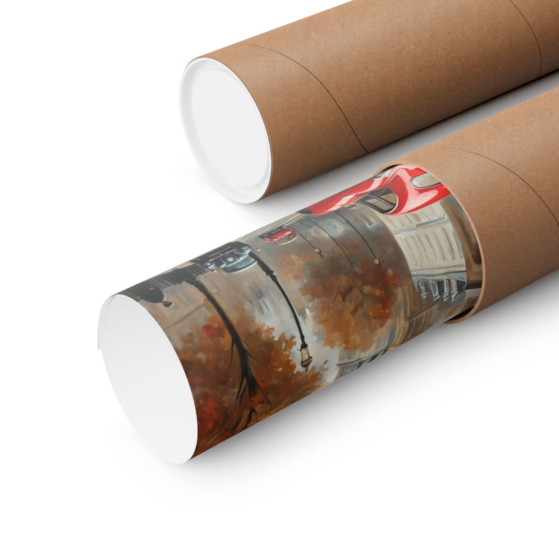 Autumn Cityscape Matte Vertical Posters rolled and ready for display or gift giving