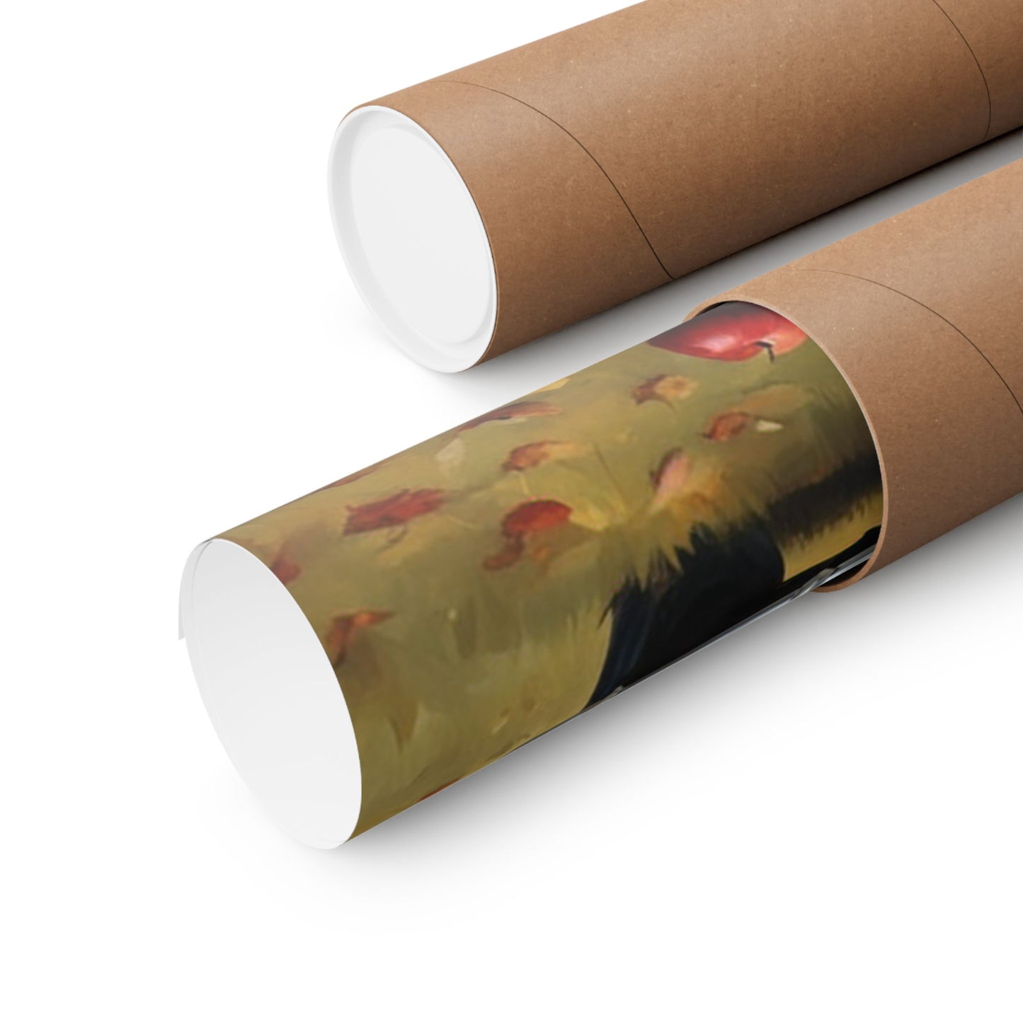 Autumn Farmhouse Matte Posters rolled up in eco-friendly packaging for easy storage
