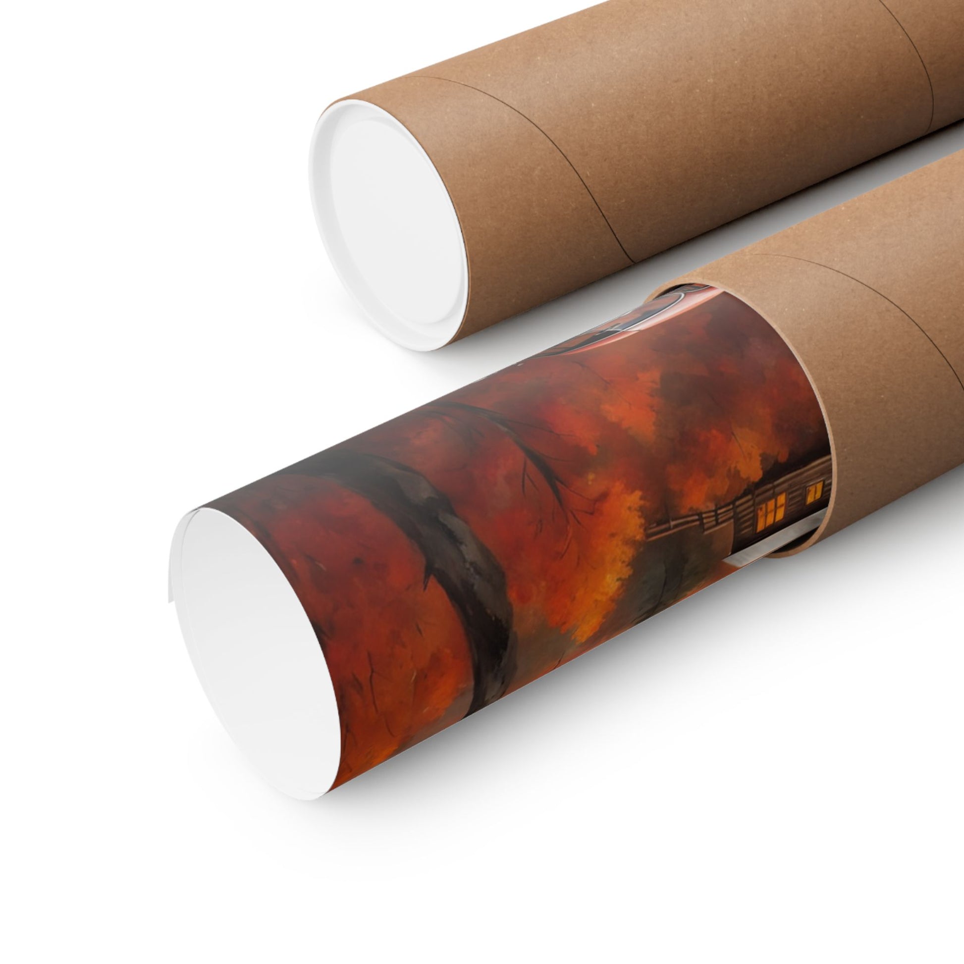 Autumn Landscape Poster rolled and packaged in a protective tube for easy shipping and storage