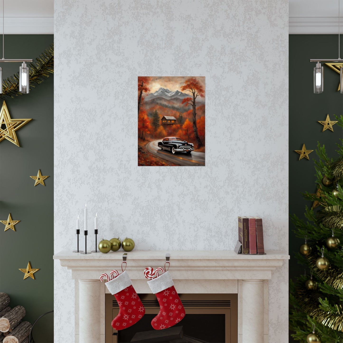 Autumn Landscape Poster featuring a scenic view with a vintage car and colorful fall trees