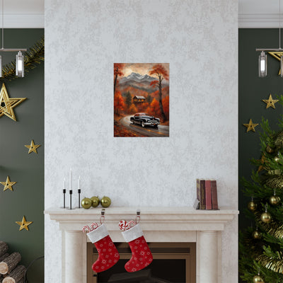 Autumn Landscape Poster featuring a scenic view with a vintage car and colorful fall trees
