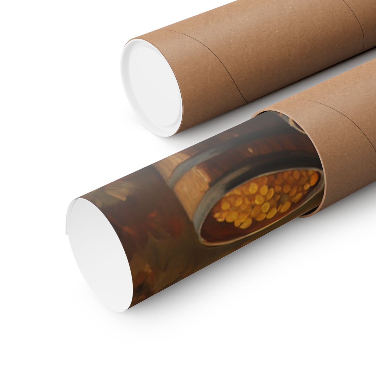 Autumn Vineyard Matte Vertical Poster rolled in a tube, showcasing vibrant fall colors and vineyard imagery