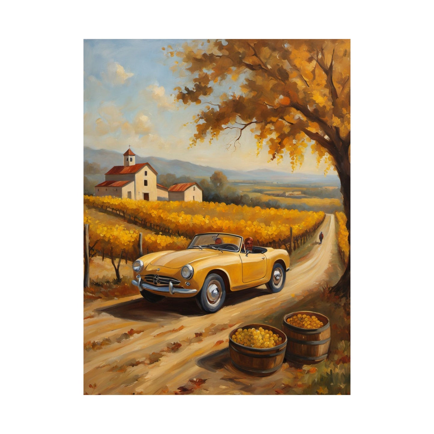 Autumn Vineyard Matte Vertical Poster featuring a vintage car and vineyard scenery