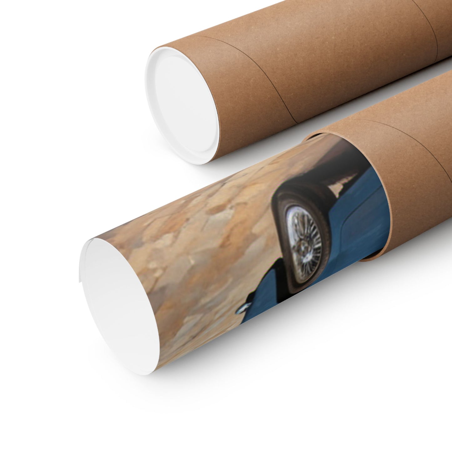 Charming Vintage Car Art Poster rolled and ready for display in a protective tube