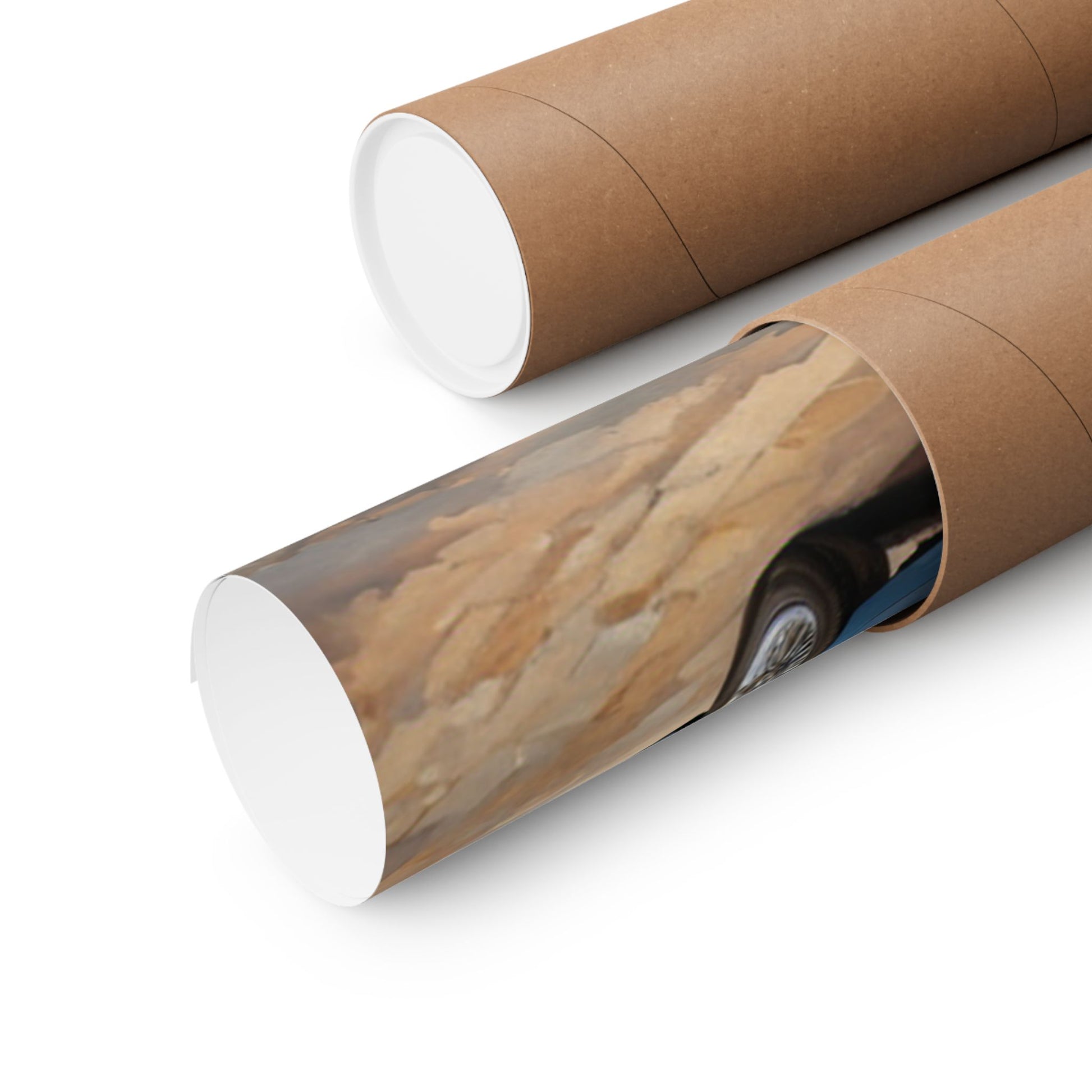 Charming Vintage Car Art Poster rolled in a protective tube for easy shipping and storage