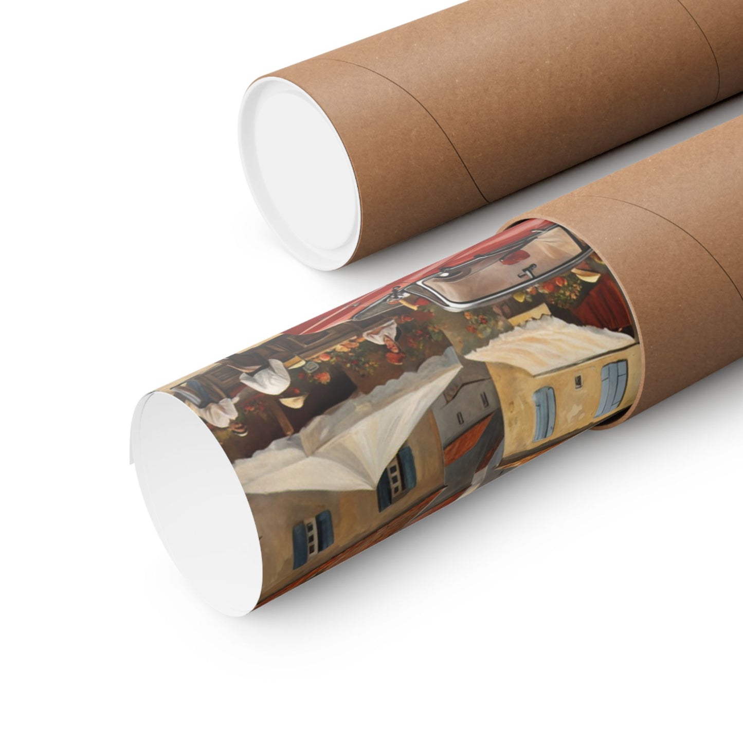 Charming Vintage Car Vertical Poster rolled in a protective tube, ready for display
