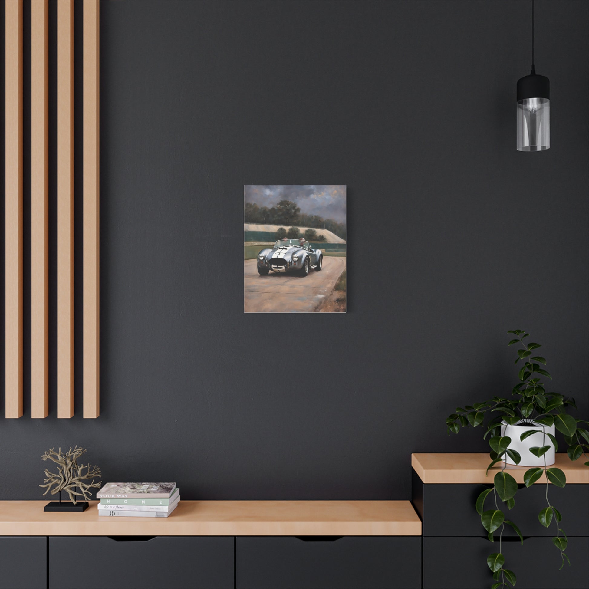 Classic Car Canvas Print featuring a vintage racing car in a stylish room setting